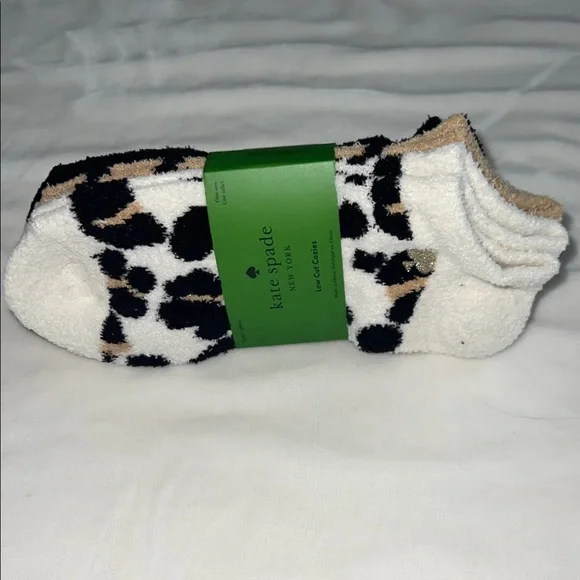 Kate Spade Fuzzy Leopard Low Cut Socks 3-Pair Set | Cream, Black & Tan - Picture 1 of 4